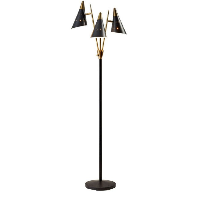 Arrigo 3 Light Black and Antique Brass Floor Lamp