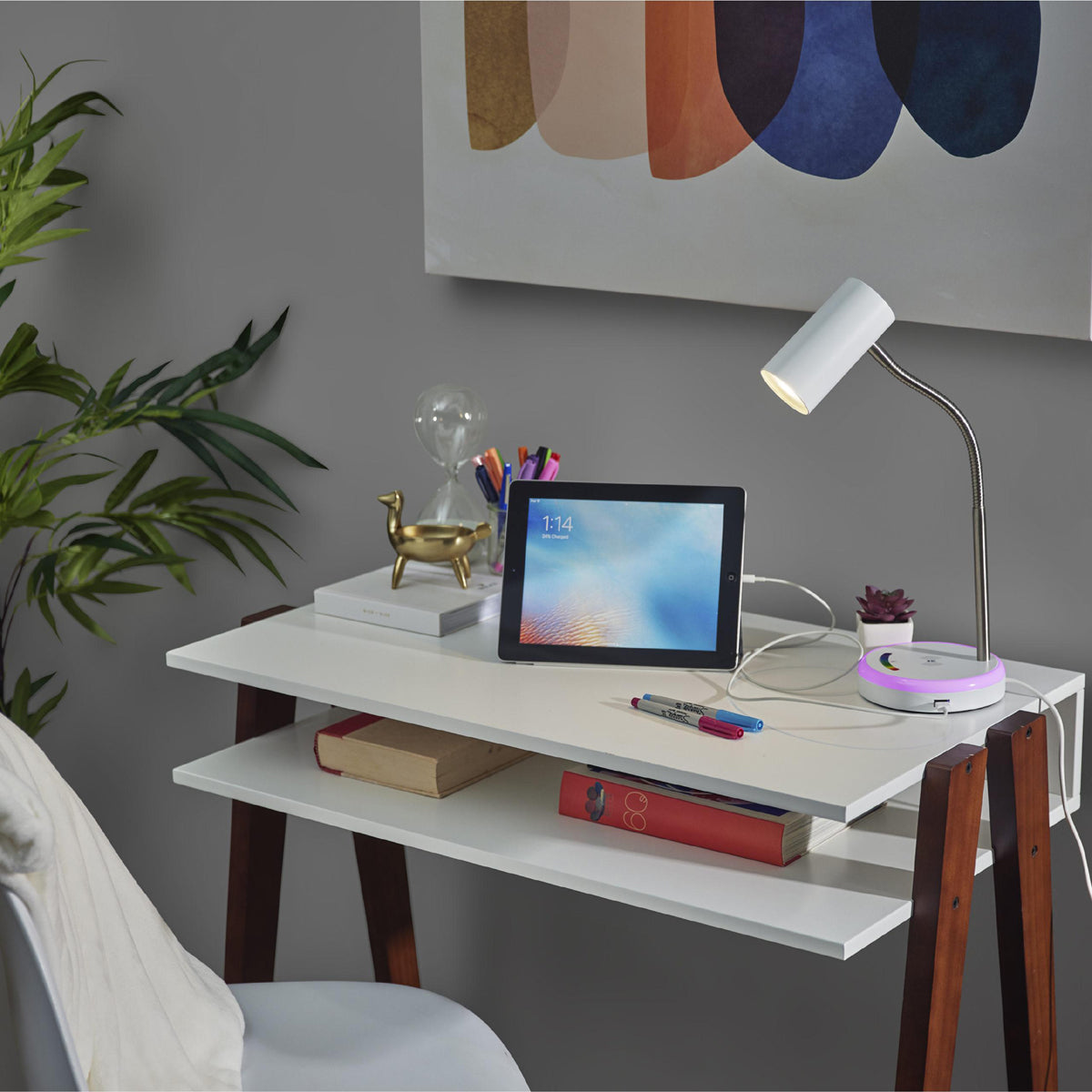 Shayne LED Wireless Charging Desk Lamp- White