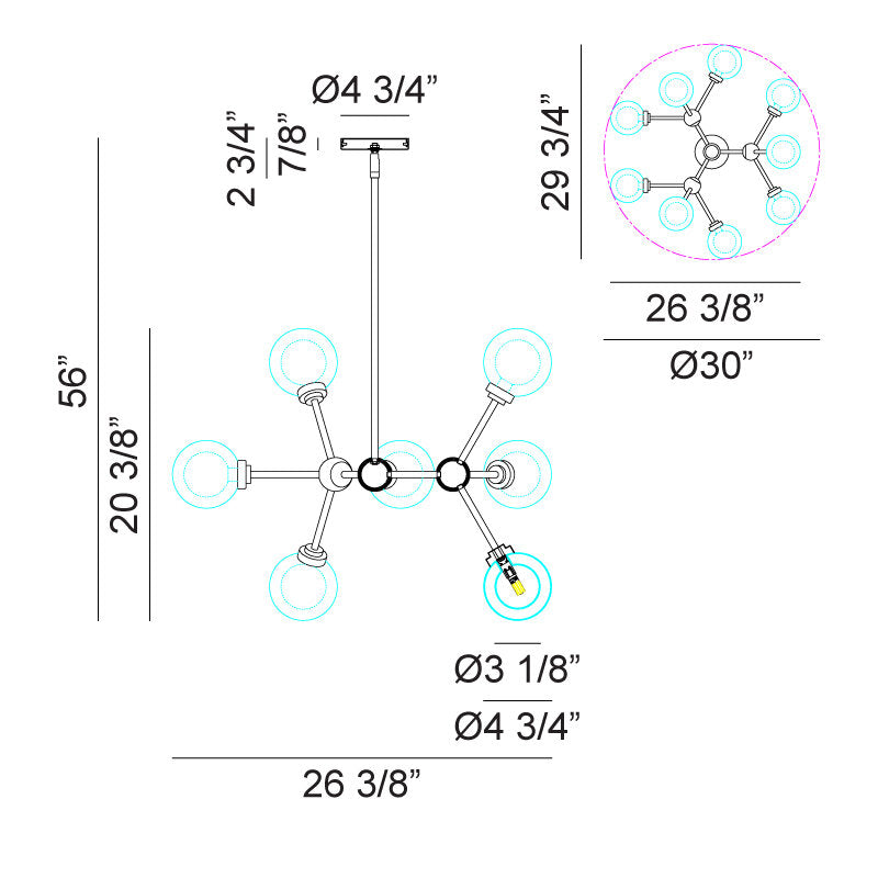 Solaris 12 x 10W LED Ceiling Light Chandelier