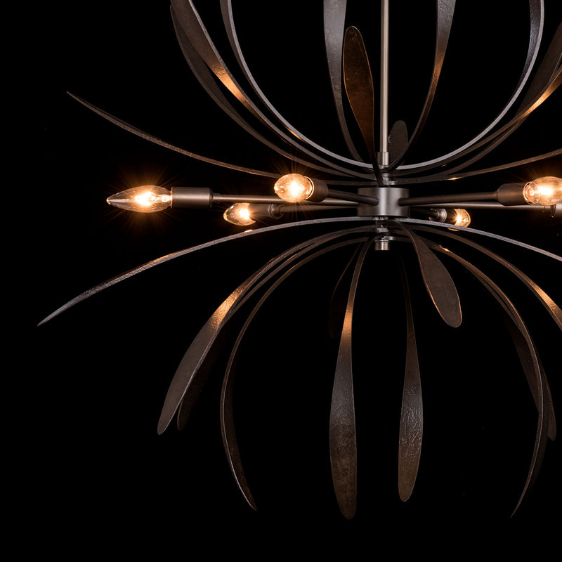 lamping details of Dahlia chandelier in dark smoke from hubbardton forge