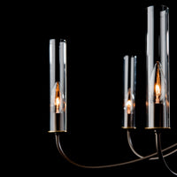 glass shade and lamping details of grace 8 arm chandelier by synchronicity