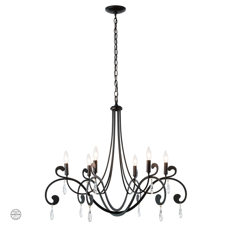 Stella 6 Arm Chandelier in Black finish with Swarovski crystals, Synchronicity by Hubbardton Forge