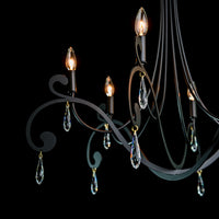 details of the stella 6 arm chandelier from Synchronicity by Hubbardton Forge in black with Swarovski Crystals.