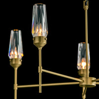 Glass and Lamping details of Luma 5 arm chandelier from Synchronicity