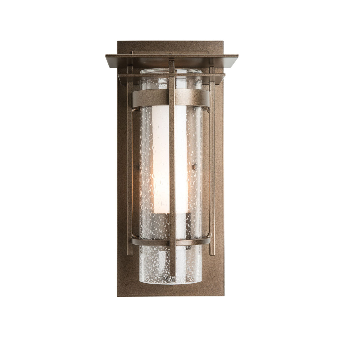 Banded Seeded Glass Small Outdoor Sconce with Top Plate