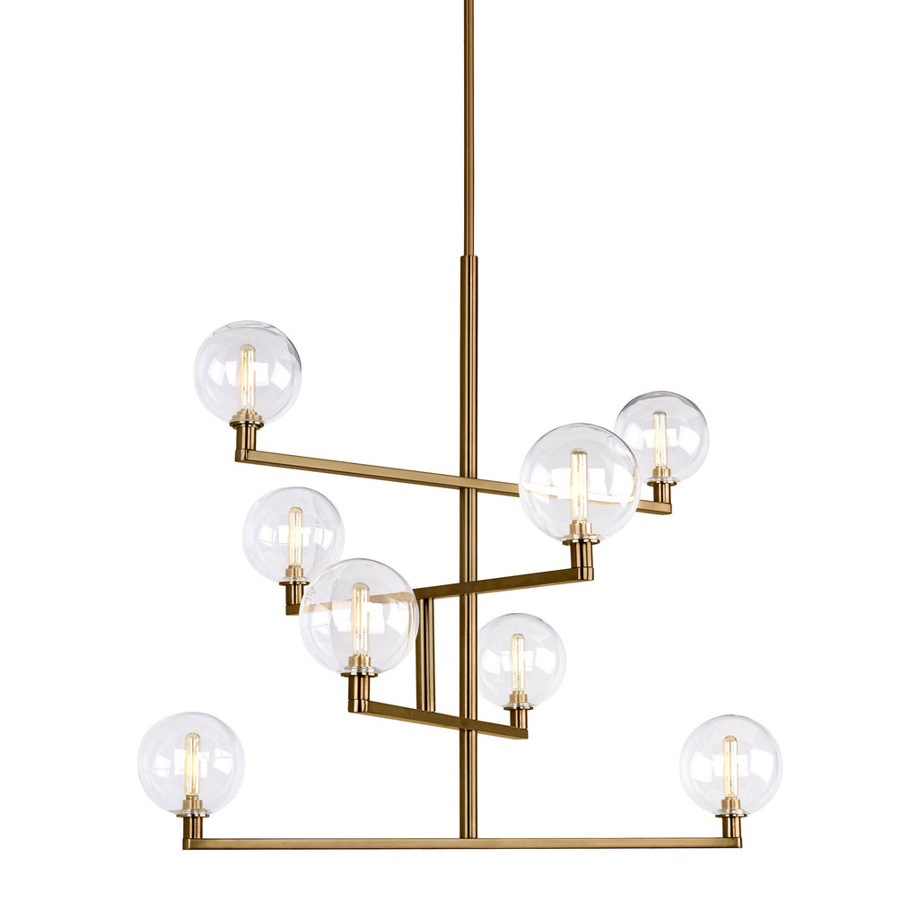 Gambit Chandelier in aged brass with clear globes from tech lighting