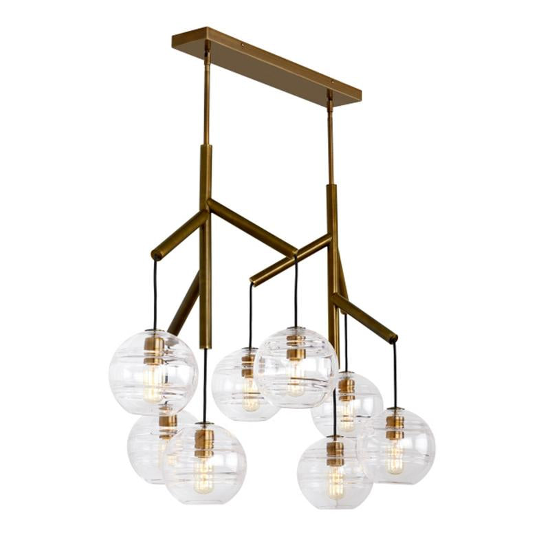 Sedona double chandelier in aged brass with clear glass globes from tech lighting