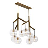 Sedona double chandelier in aged brass with clear glass globes from tech lighting