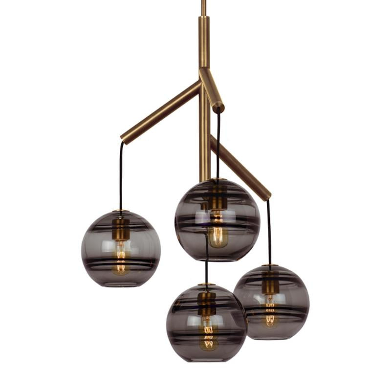 sedona single chandelier in aged brass with smoke glass globes from tech lighting