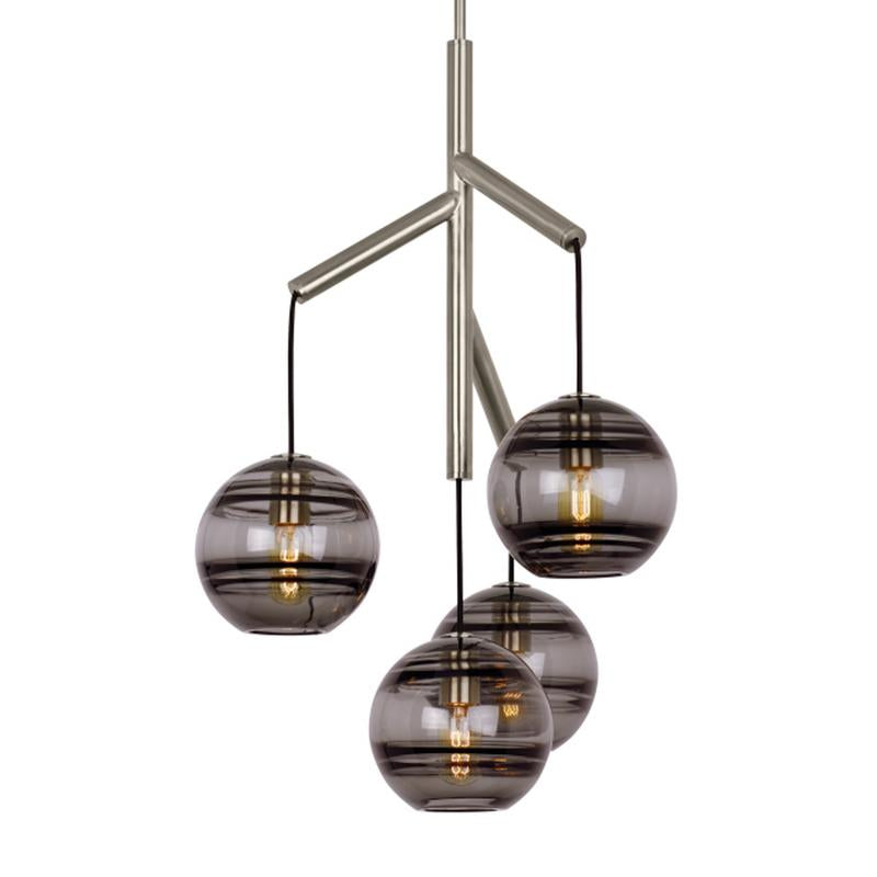 sedona single chandelier in satin nickel with smoke glass globes from tech lighting