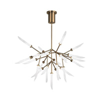 spur chandelier, aged brass finish, frosted glass spurs, tech lighting