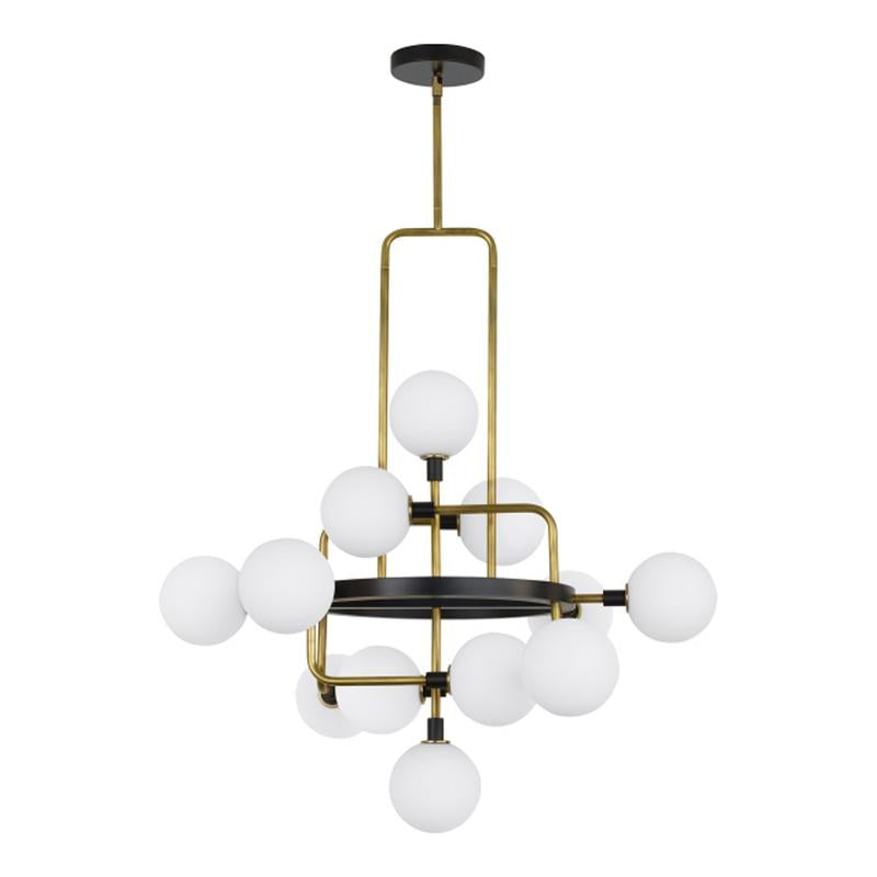 Viaggio Chandelier, Opal glass globes with Brass and Black accents, from tech lighting
