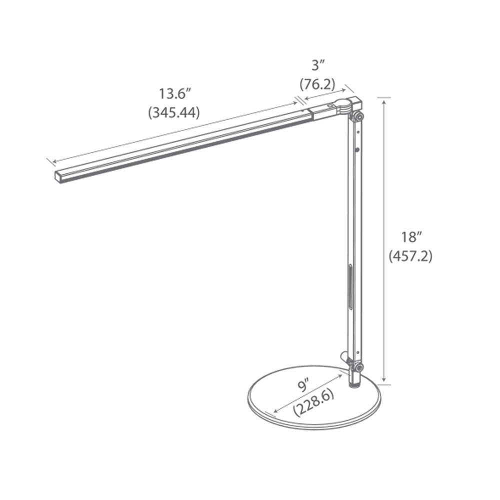 z-bar solo LED desk lamp, technical drawing, dimensions, measurements, koncept lighting