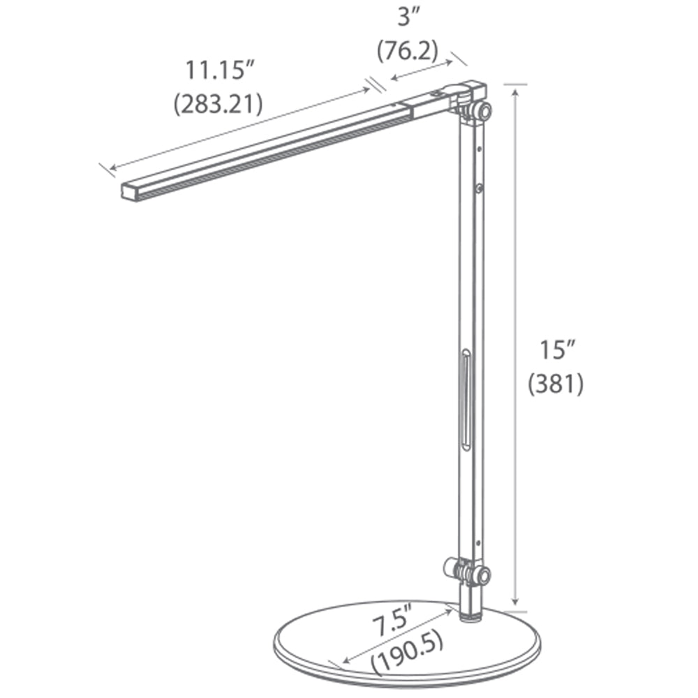 z-bar solo mini led desk lamp, technical drawing, dimensions, measurements, koncept lighting