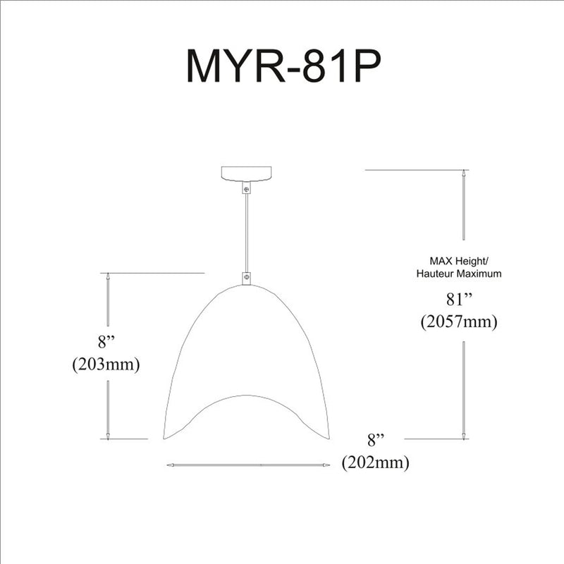 Myra 8 inch 1 Light Steel Pendant
