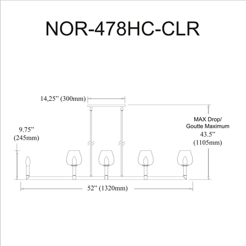 Nora 51.25 inch 8 Light Horiz Chandelier