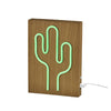 Wood Framed Neon Cactus Table/Wall Lamp