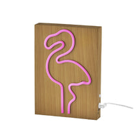 Wood Framed Neon Flamingo Table/Wall Lamp