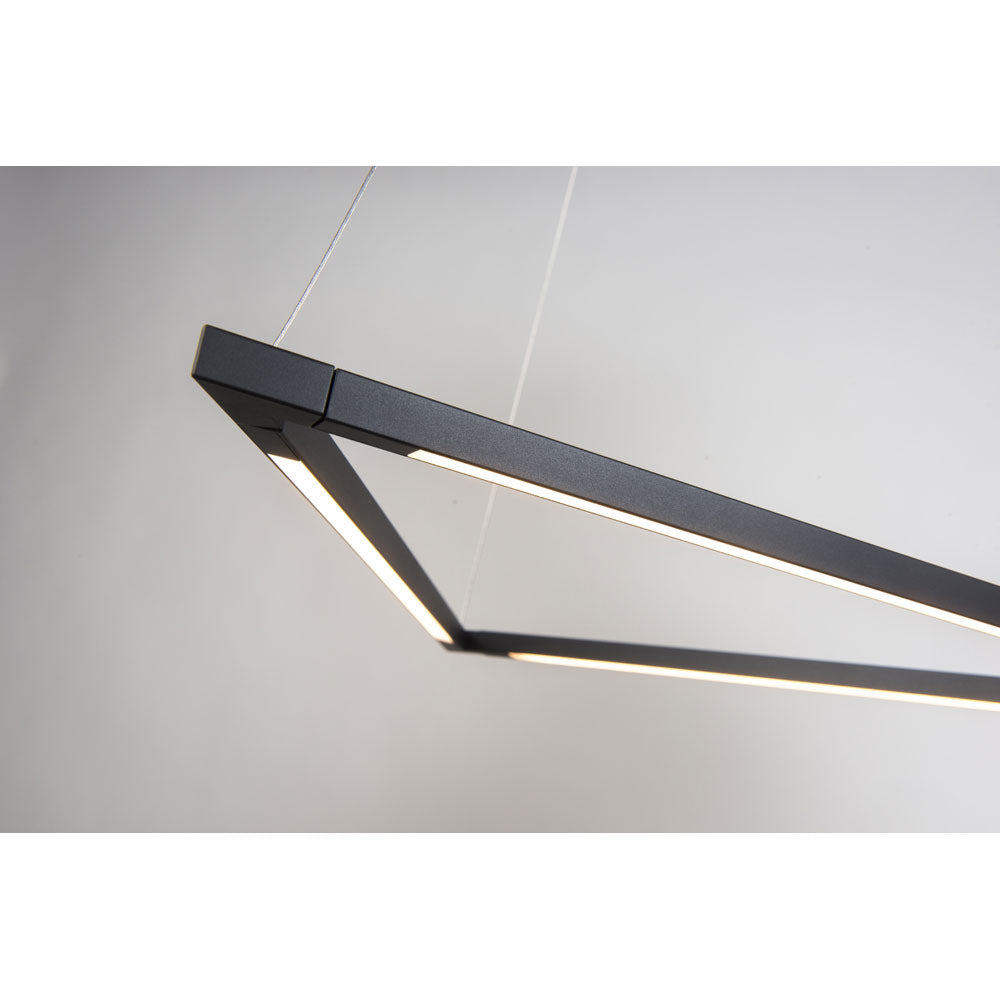Details of the LED z-bar triangle pendant from Koncept lighting in Matte black