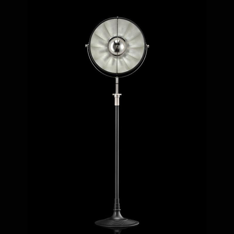 ATELIER41 floor lamp with black stand and silver leaf interior, venetia studium, fortuny lighting