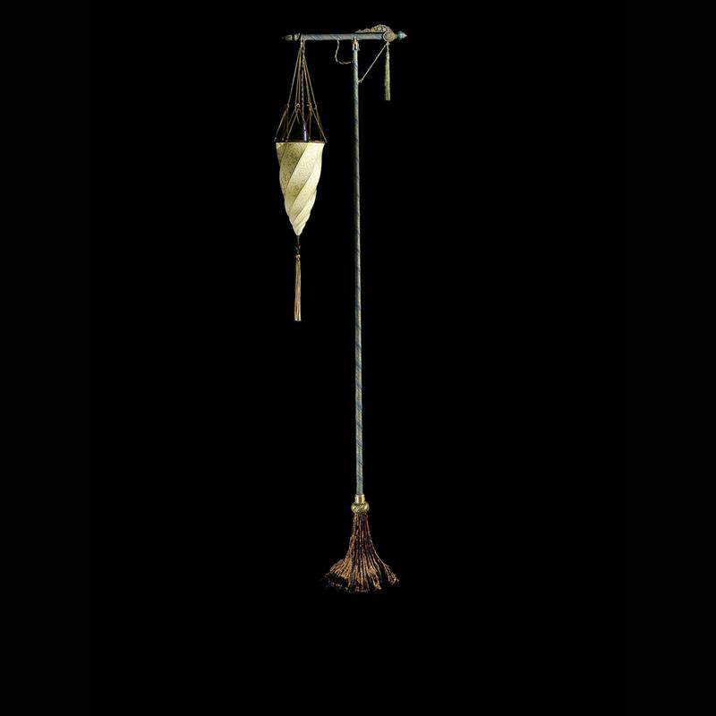 cesendello glass floor lamp, green stand, silver shade, Venetia Studium, Fortuny Lighting