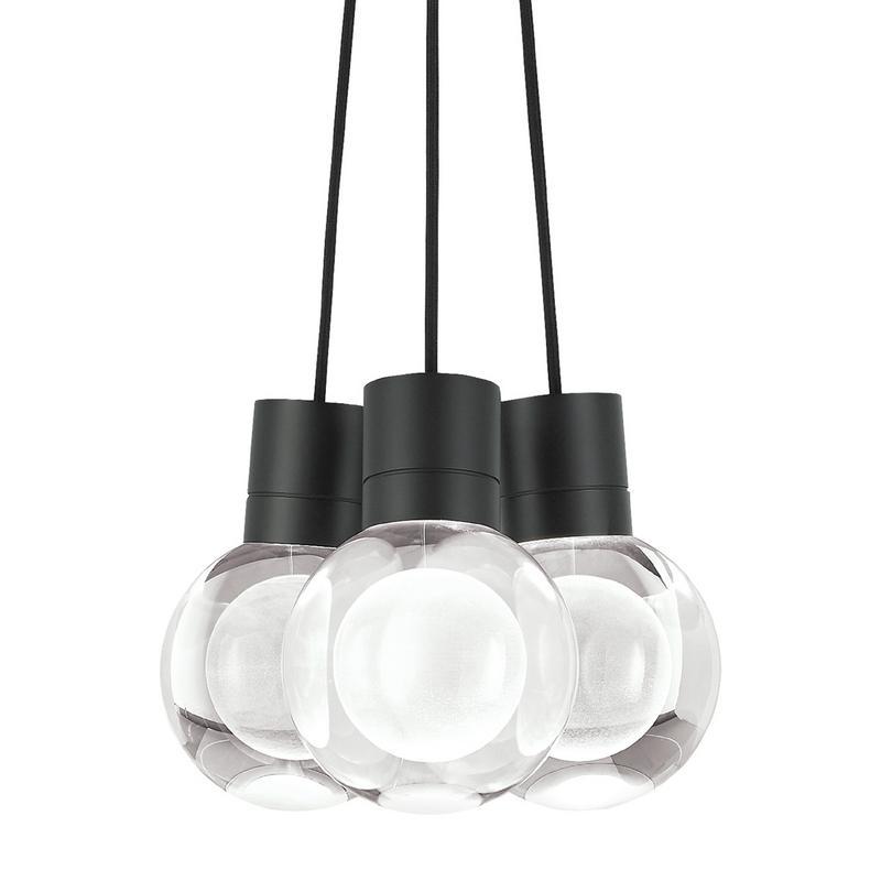 Mina 3 light chandelier, black with black cord, tech lighting