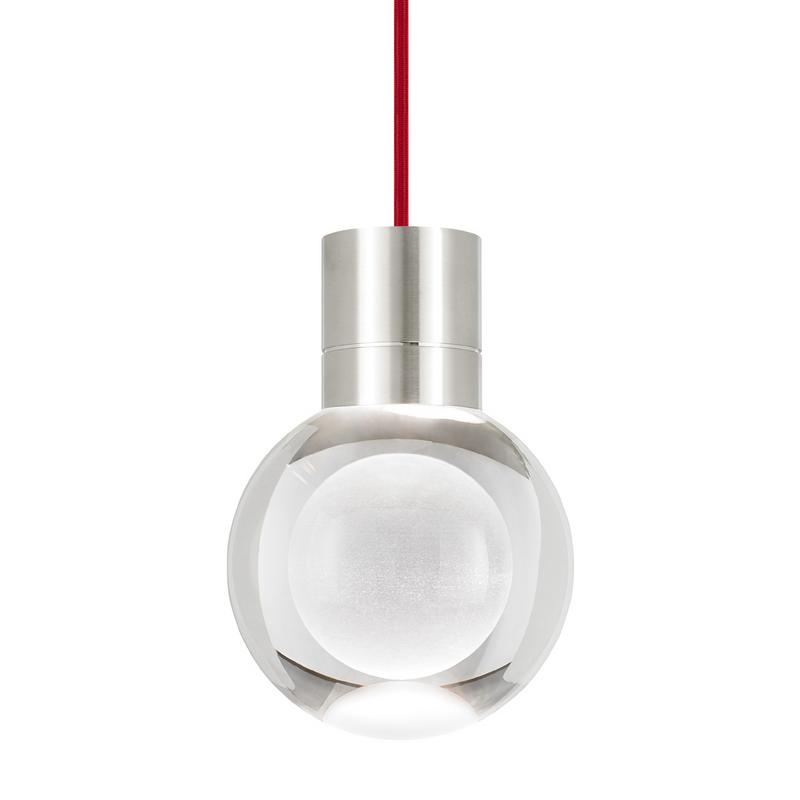 mina LED pendant in satin nickel with red cord from tech lighting