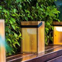 Okinawa Lantern: a handcrafted bamboo masterpiece from Newgarden with an innovative rechargeable bulb for perfect outdoor lighting.
